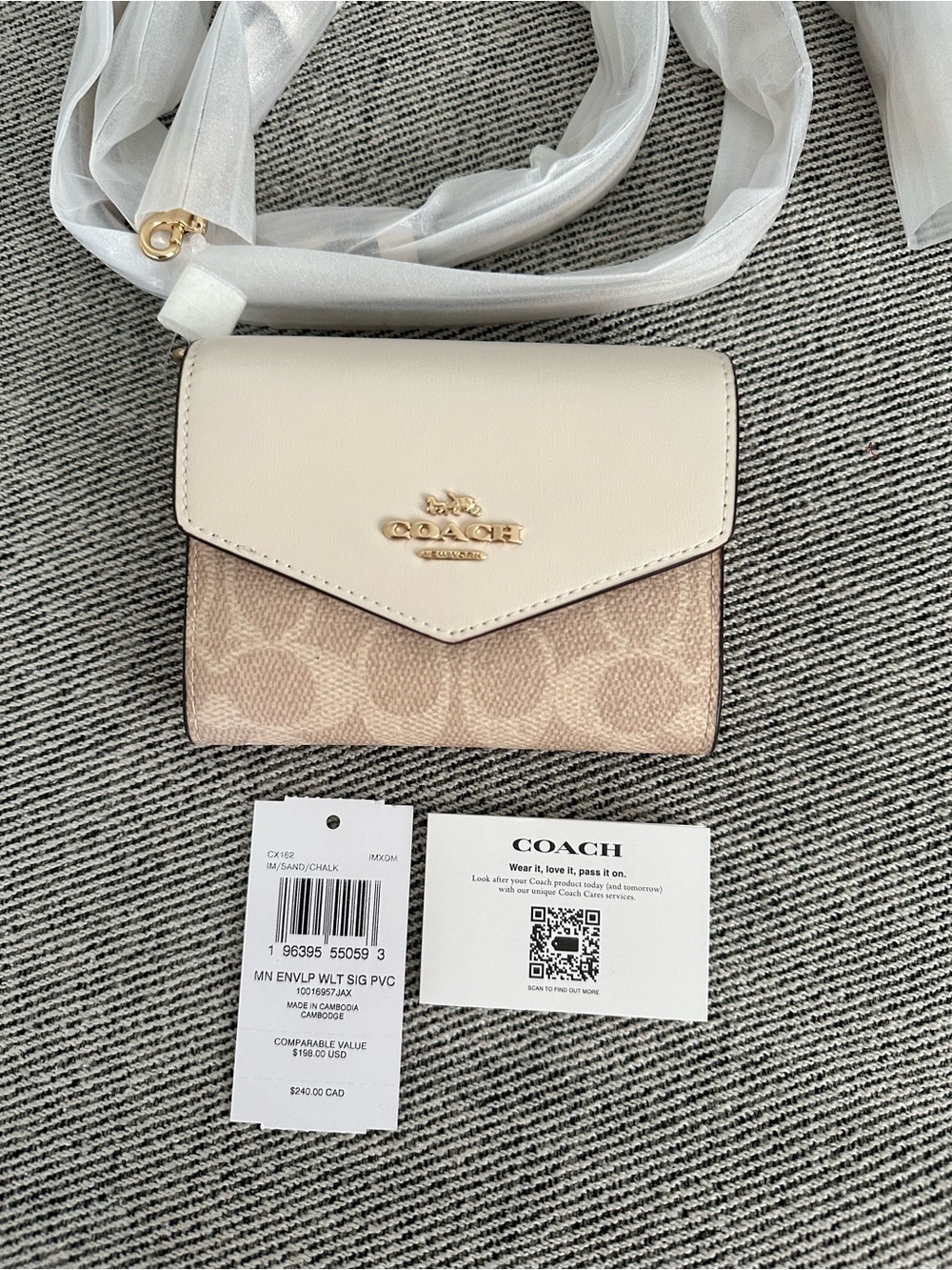 NWT Coach Mini Envelope Wallet With Strap In Signature Canvas CX162 - Picture 7 of 8